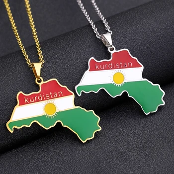 Карта Курдистана Флаг Кулон Ожерелье Нержавеющая Сталь Золото Серебро Цвет Мужчины Женщины Страна Карта Ювелирные изделия Подарок