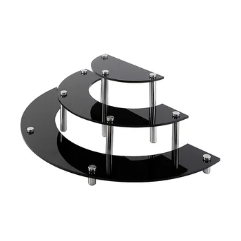 Акриловые стояки Подставка для дисплея, 3-х уровневая черная подставка для кексов Держатель дисплея Полка для подставки для десерта Half Moon