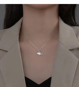 Real 925 Стерлинговое серебро 2022 Модное полое ожерелье из листьев гинкго для женщин Lady Fine 925 Ювелирные изделия DE0088