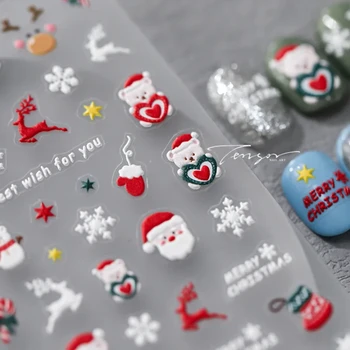 Рождественский снеговик Зима Снежинка Санта-Клаус Мультфильм 5D Мягкий рельефный самоклеящийся дизайн ногтей Наклейка 3D маникюр Наклейки