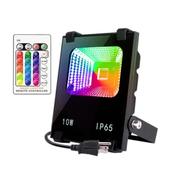 10 Вт Светодиодные прожекторы RGB Красочные прожекторы с дистанционным управлением IP66 Водонепроницаемый для садового гаража (вилка США)