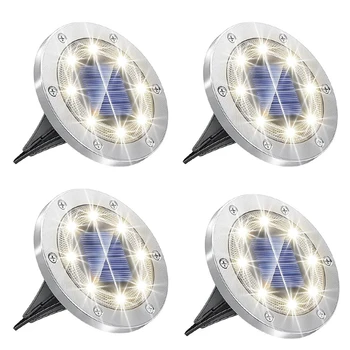 4 шт. Наземные фонари Улучшенные солнечные наземные фонари, 8 светодиодных водонепроницаемых дисковых фонарей для сада Простота в использовании