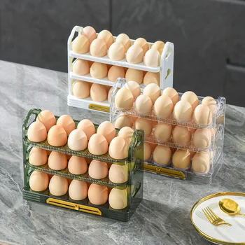 30 Сетки Холодильник Ящик для хранения яиц Прозрачный 3-слойный ящик для яиц Пластиковый контейнер Держатель для яиц Домашний кухонный органайзер