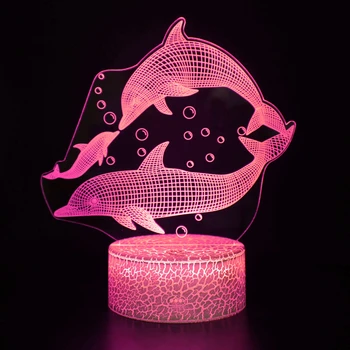 Nighdn Dolphin 3D Ночник Светодиодная Иллюзия Ночник 7 Изменение цвета USB Прикроватные Настольные Лампы День Рождения Рождественский Подарок Для Детей